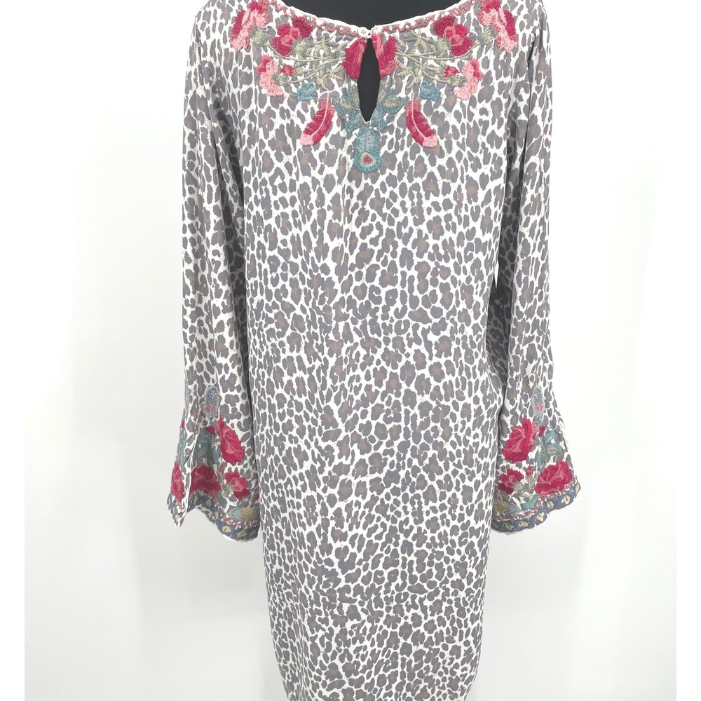 Biya Johnny Was Dress Womens S Gray Leopard Floral Rayon Embroidered Boho Tunic - Picture 16 of 16